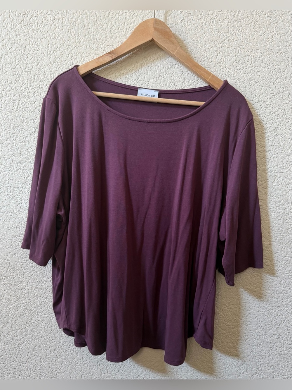 Allison Izu Size XL Hannah Top Plum Purple Elbow Sleeve Rayon Stretch USA Made
